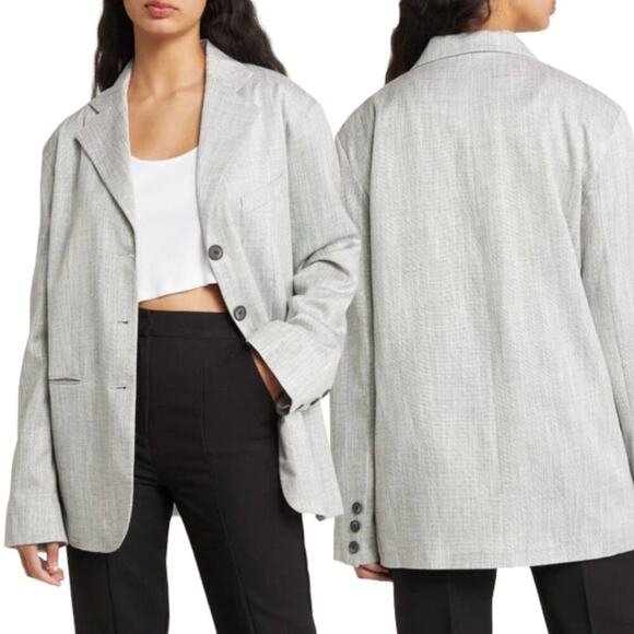 TopShop Extreme Oversized Grandad Blazer Light Gray Size 8 NWOT $121 MSRP - Picture 1 of 8